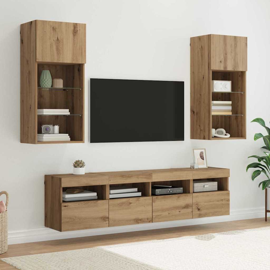 vidaXL TV Wall Units with LED 5 pcs Artisan Oak Engineered Wood
