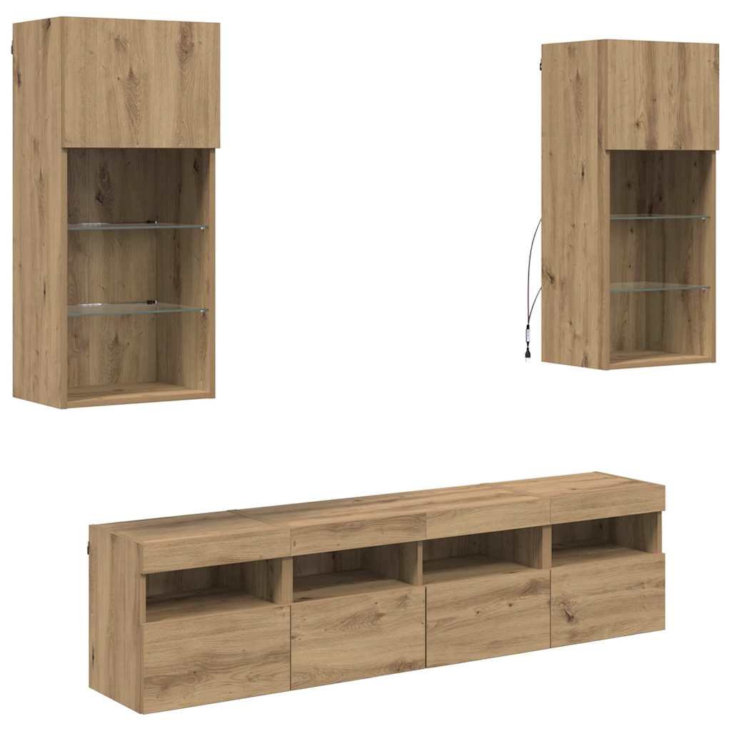 vidaXL TV Wall Units with LED 5 pcs Artisan Oak Engineered Wood