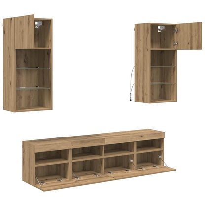 vidaXL TV Wall Units with LED 5 pcs Artisan Oak Engineered Wood