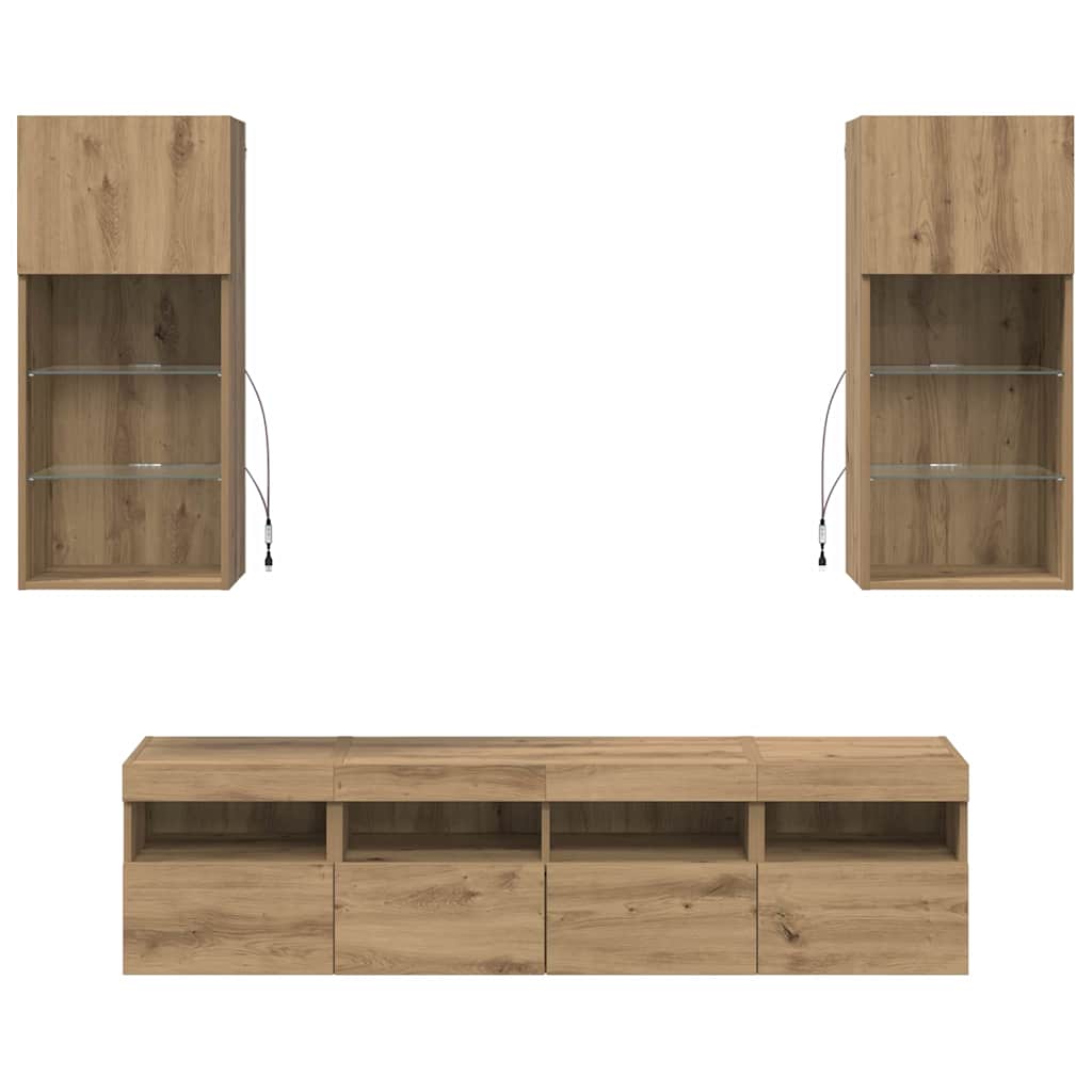 vidaXL TV Wall Units with LED 5 pcs Artisan Oak Engineered Wood