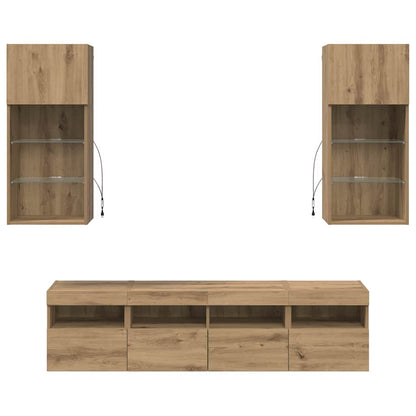 vidaXL TV Wall Units with LED 5 pcs Artisan Oak Engineered Wood