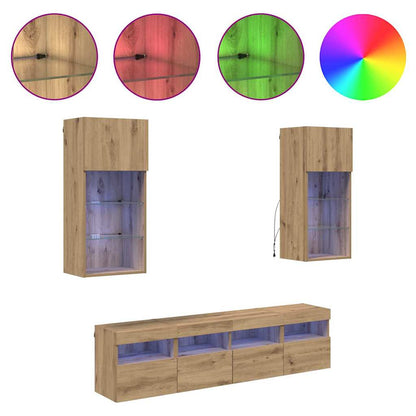 vidaXL TV Wall Units with LED 5 pcs Artisan Oak Engineered Wood