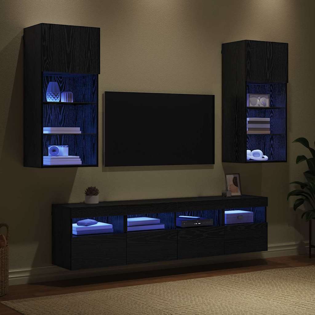 vidaXL TV Wall Units with LED Black Oak Engineered Wood