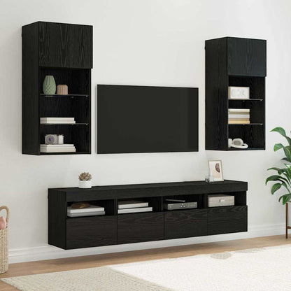 vidaXL TV Wall Units with LED Black Oak Engineered Wood