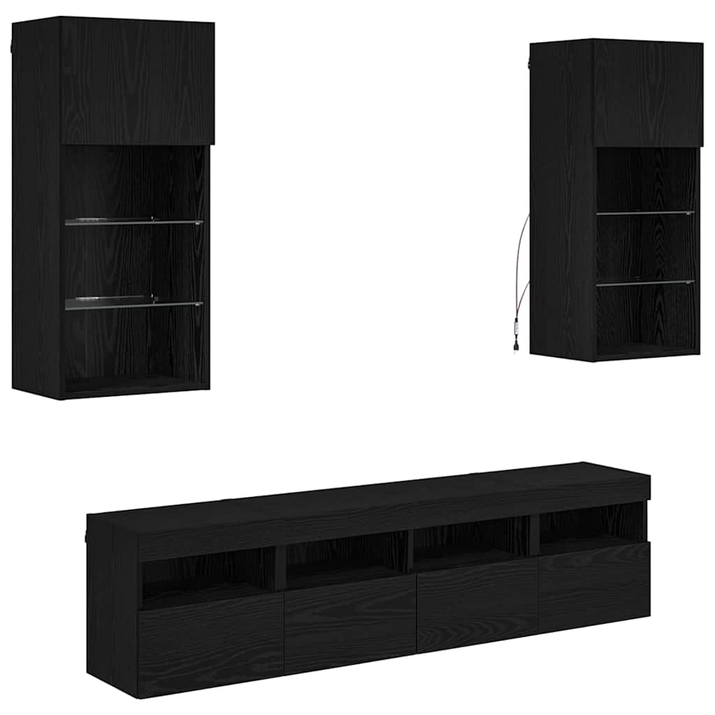 vidaXL TV Wall Units with LED Black Oak Engineered Wood