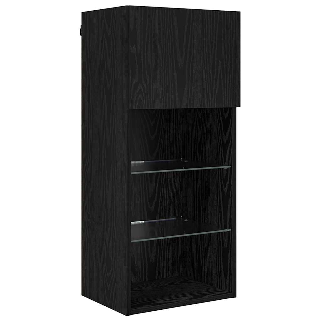 vidaXL TV Wall Units with LED Black Oak Engineered Wood