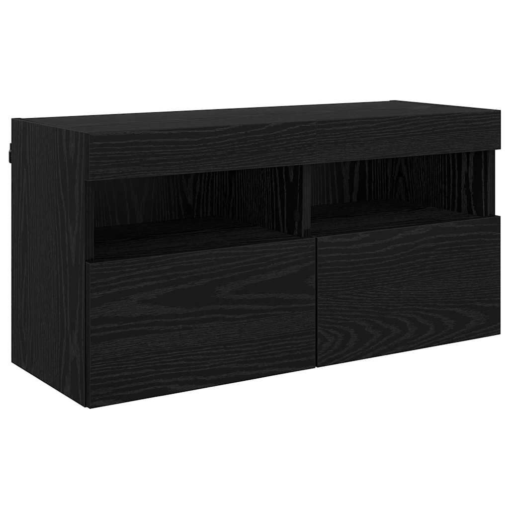 vidaXL TV Wall Units with LED Black Oak Engineered Wood