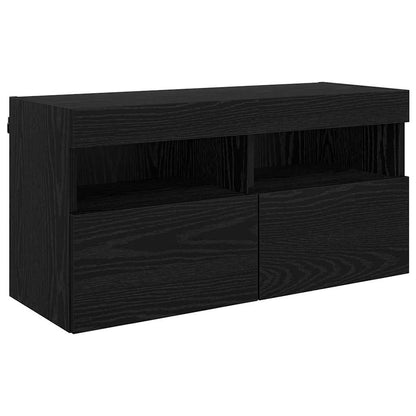 vidaXL TV Wall Units with LED Black Oak Engineered Wood