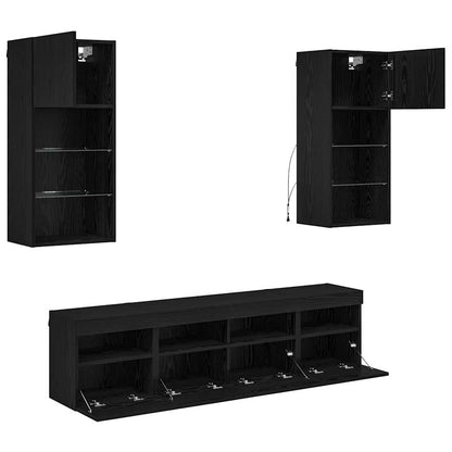 vidaXL TV Wall Units with LED Black Oak Engineered Wood