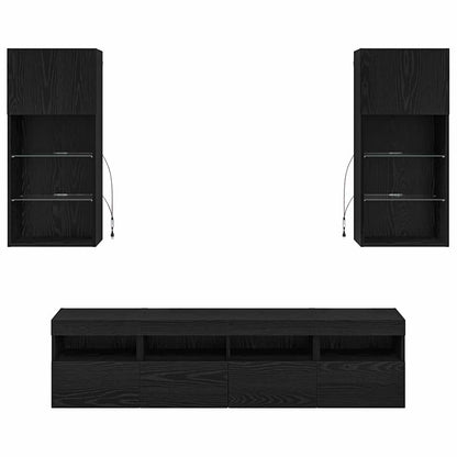 vidaXL TV Wall Units with LED Black Oak Engineered Wood