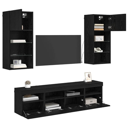 vidaXL TV Wall Units with LED Black Oak Engineered Wood