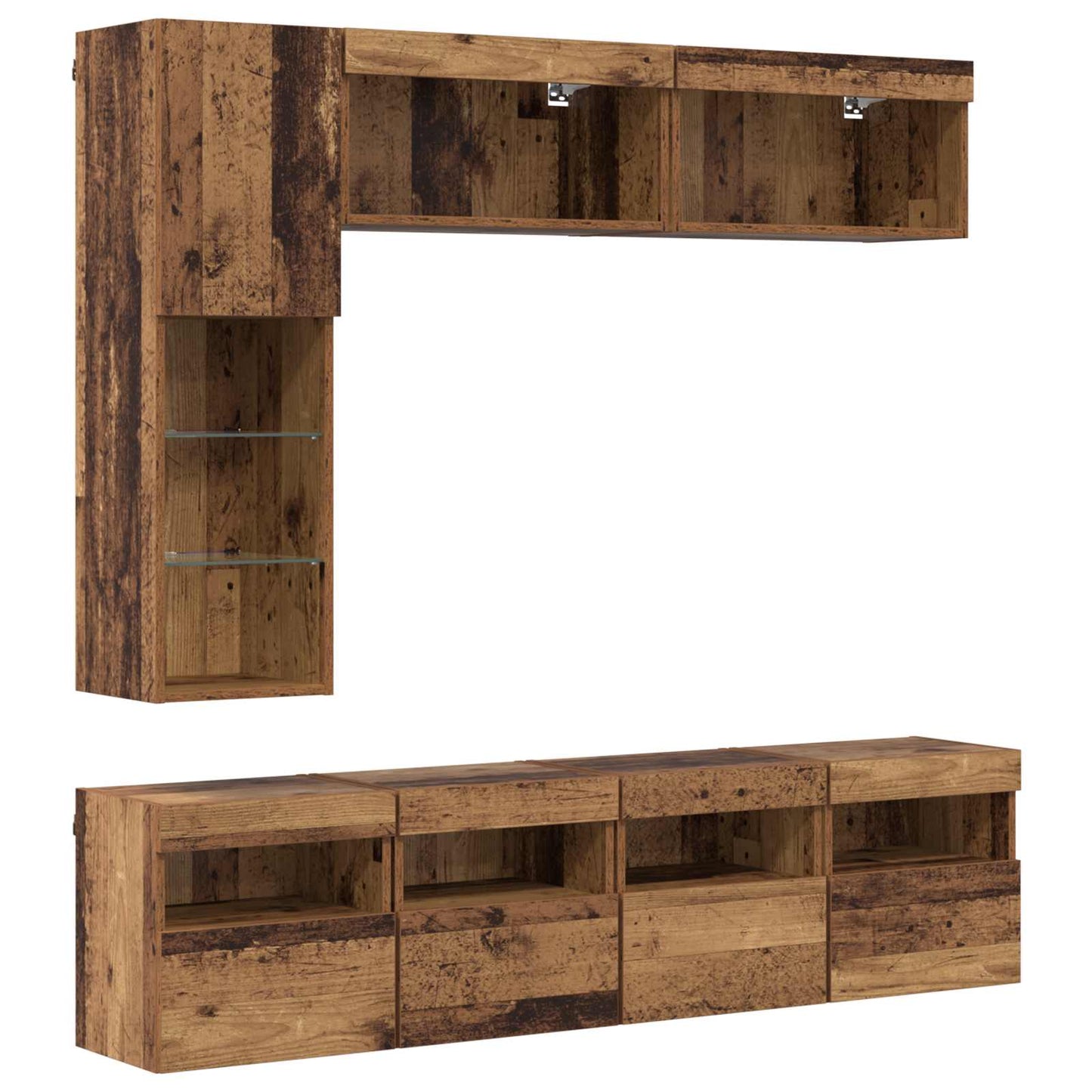 vidaXL TV Cabinet with LED Wall-mounted 7 pcs Old Wood Engineered Wood