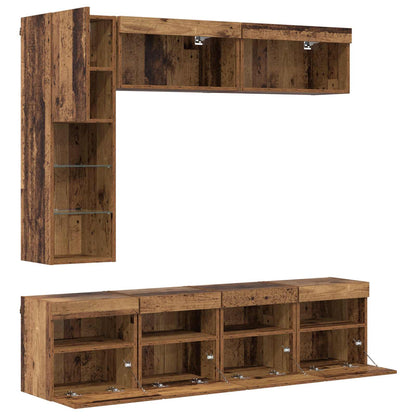 vidaXL TV Cabinet with LED Wall-mounted 7 pcs Old Wood Engineered Wood