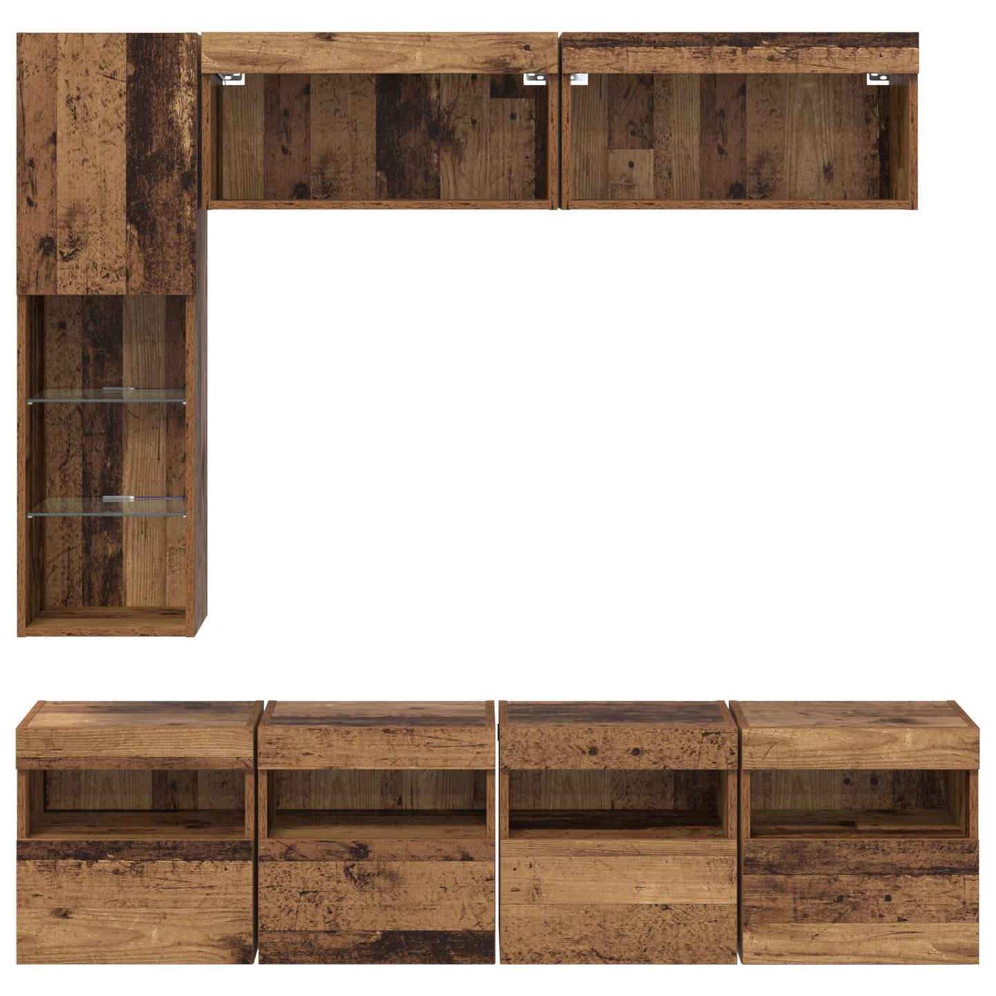 vidaXL TV Cabinet with LED Wall-mounted 7 pcs Old Wood Engineered Wood