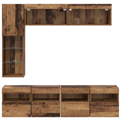 vidaXL TV Cabinet with LED Wall-mounted 7 pcs Old Wood Engineered Wood