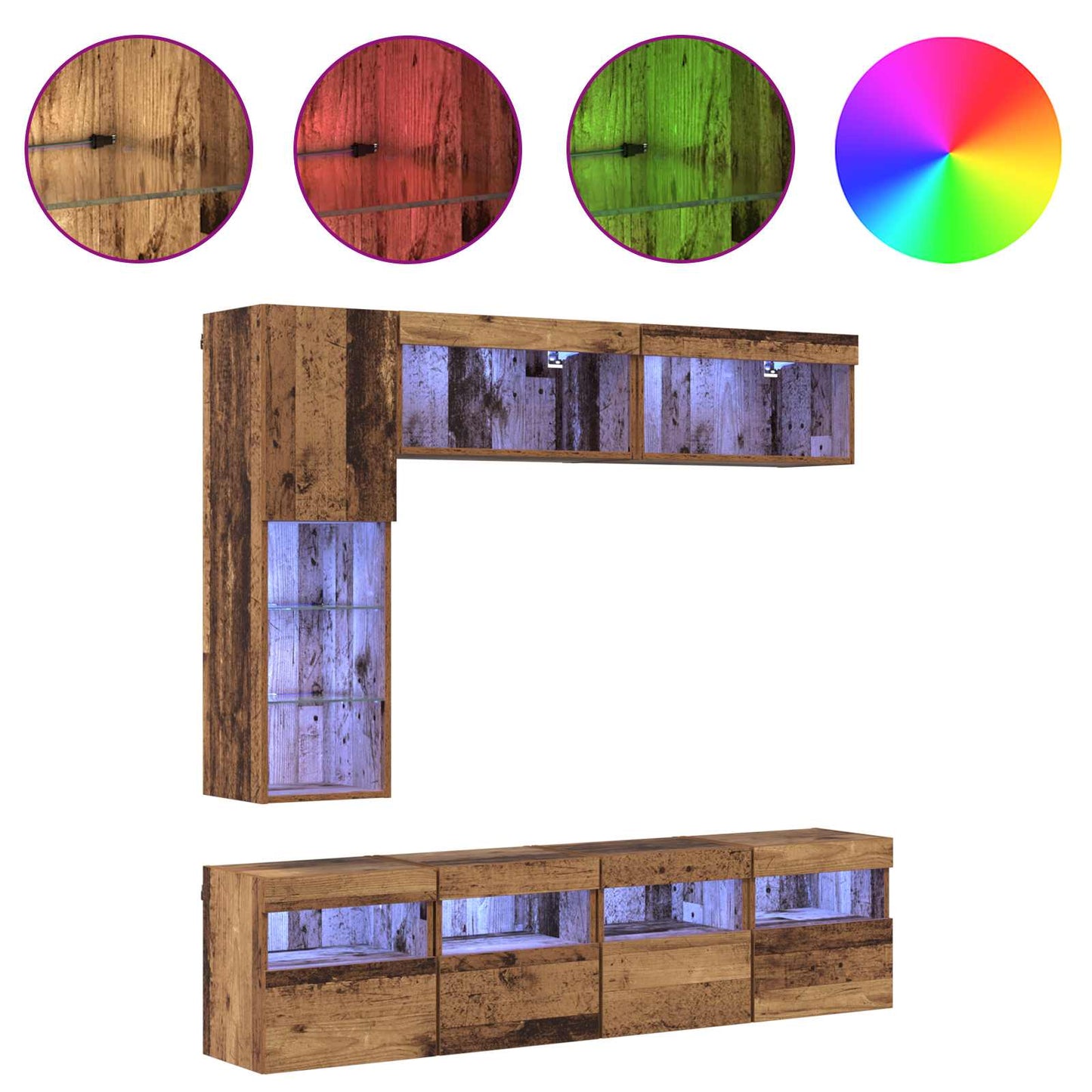 vidaXL TV Cabinet with LED Wall-mounted 7 pcs Old Wood Engineered Wood