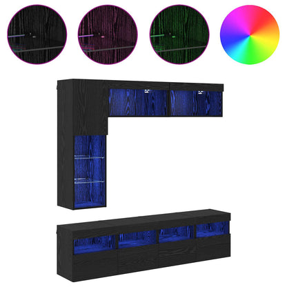 vidaXL TV Cabinet with LED 7 pcs Black Oak Engineered Wood