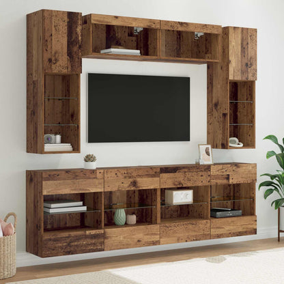 vidaXL TV Wall Cabinet Set with LED 6 pcs Old Wood Engineered Wood