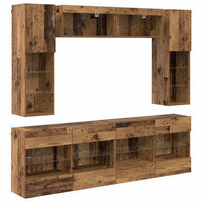 vidaXL TV Wall Cabinet Set with LED 6 pcs Old Wood Engineered Wood