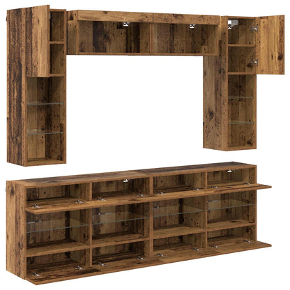 vidaXL TV Wall Cabinet Set with LED 6 pcs Old Wood Engineered Wood