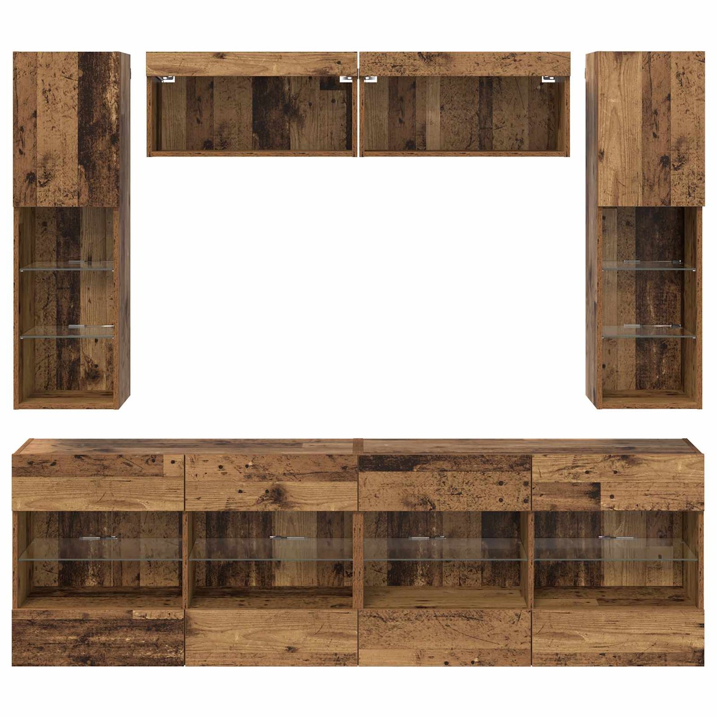 vidaXL TV Wall Cabinet Set with LED 6 pcs Old Wood Engineered Wood
