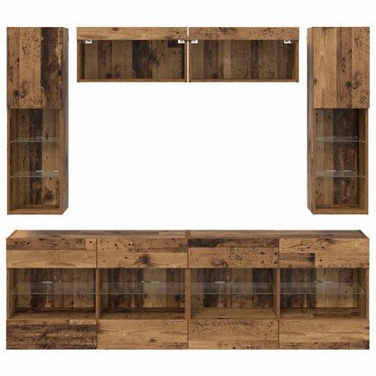 vidaXL TV Wall Cabinet Set with LED 6 pcs Old Wood Engineered Wood