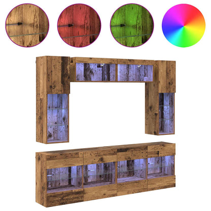 vidaXL TV Wall Cabinet Set with LED 6 pcs Old Wood Engineered Wood