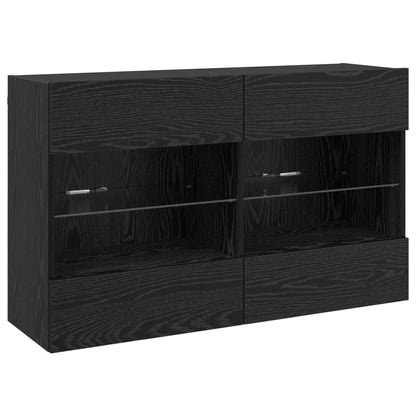 vidaXL TV Wall Cabinet Set with LED 6 pcs Black Oak Engineered Wood