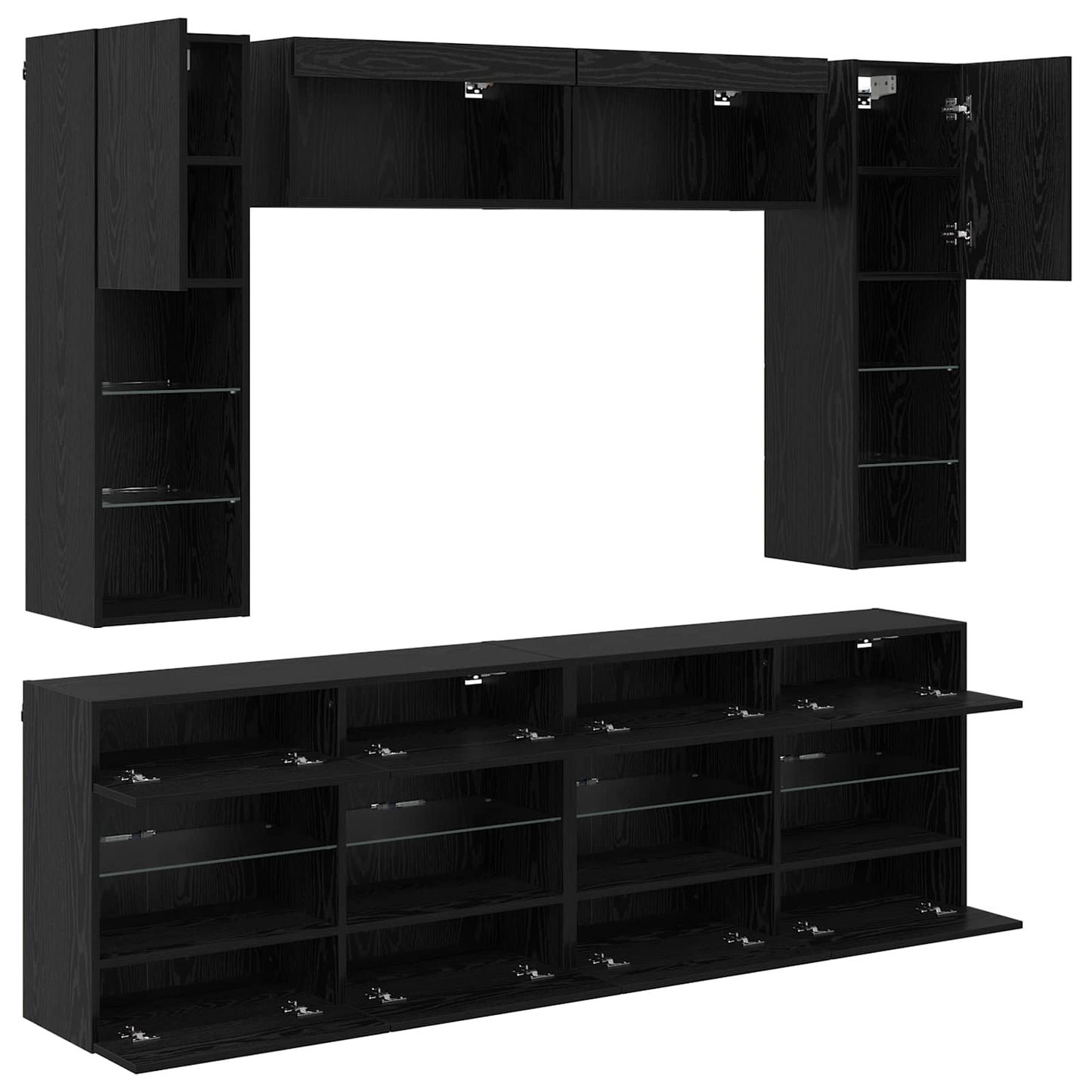 vidaXL TV Wall Cabinet Set with LED 6 pcs Black Oak Engineered Wood