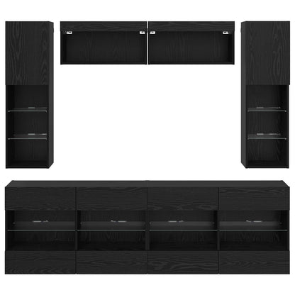 vidaXL TV Wall Cabinet Set with LED 6 pcs Black Oak Engineered Wood