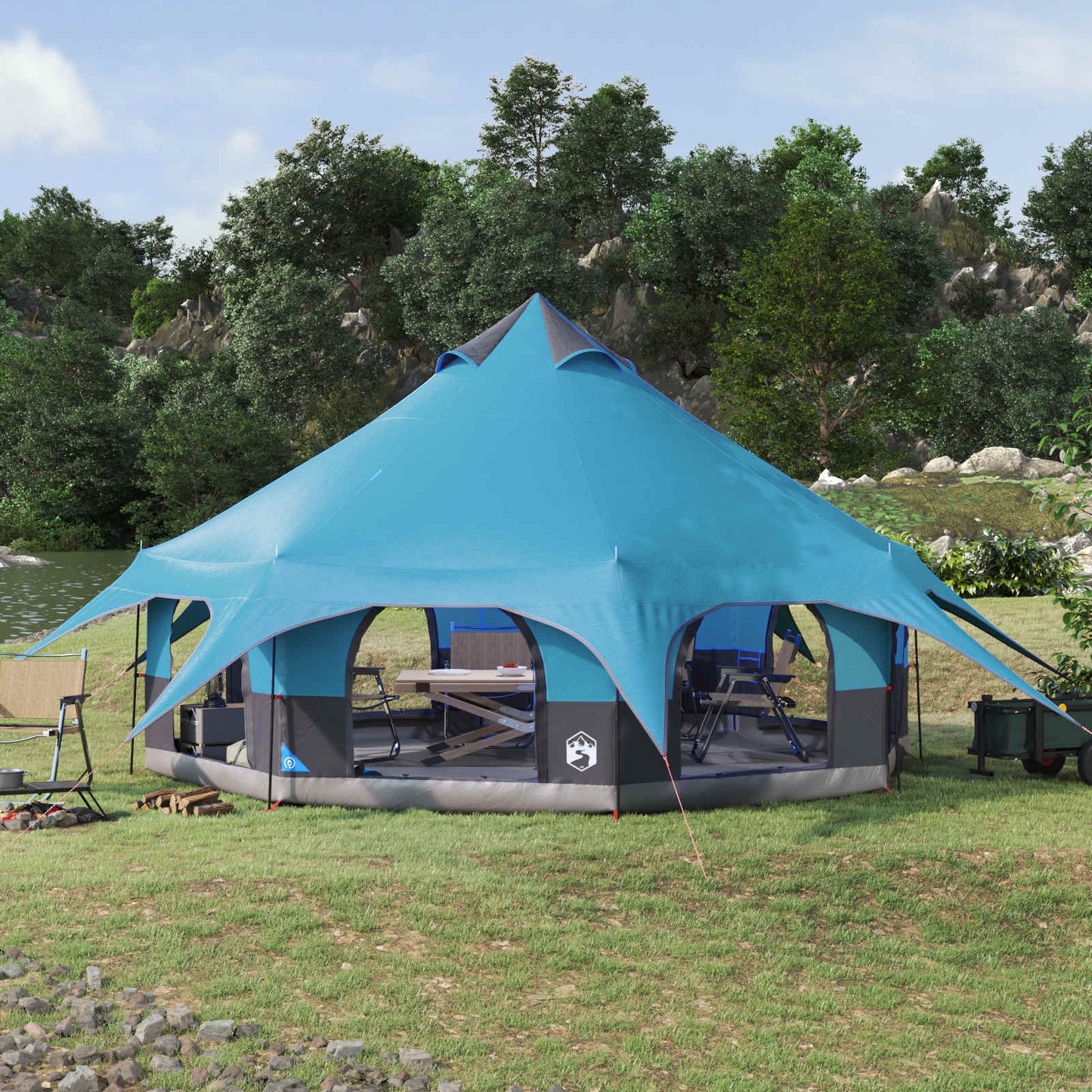 vidaXL Family Tent Blue 10-Person 185T Polyester with PU Coating