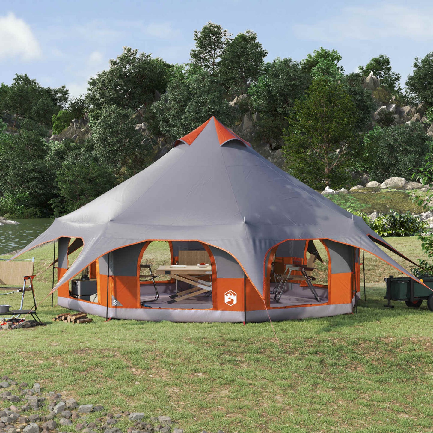 vidaXL Family Tent Grey and Orange 10-Person