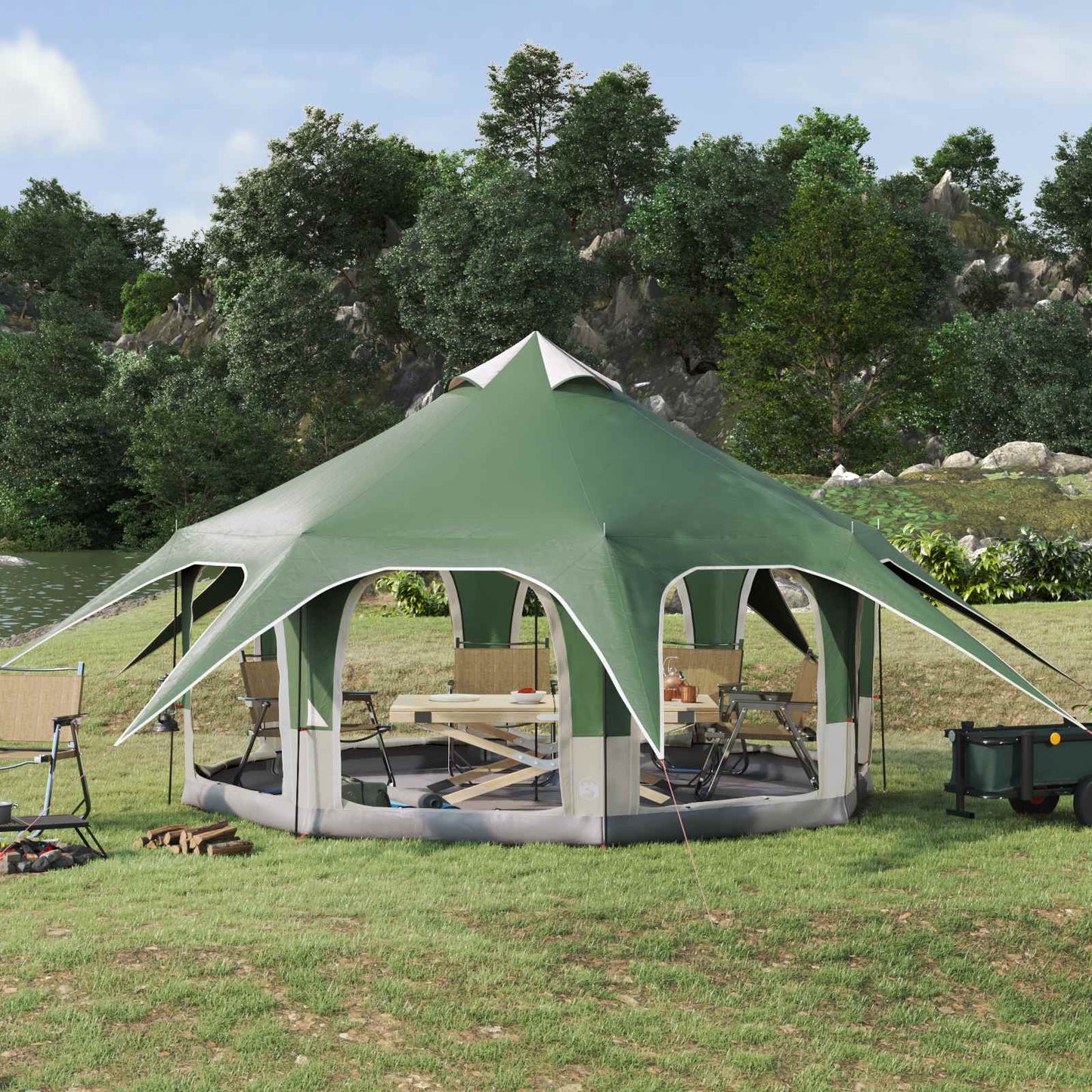 vidaXL Family Tent Green 5-Person 185T Polyester with PU Coating