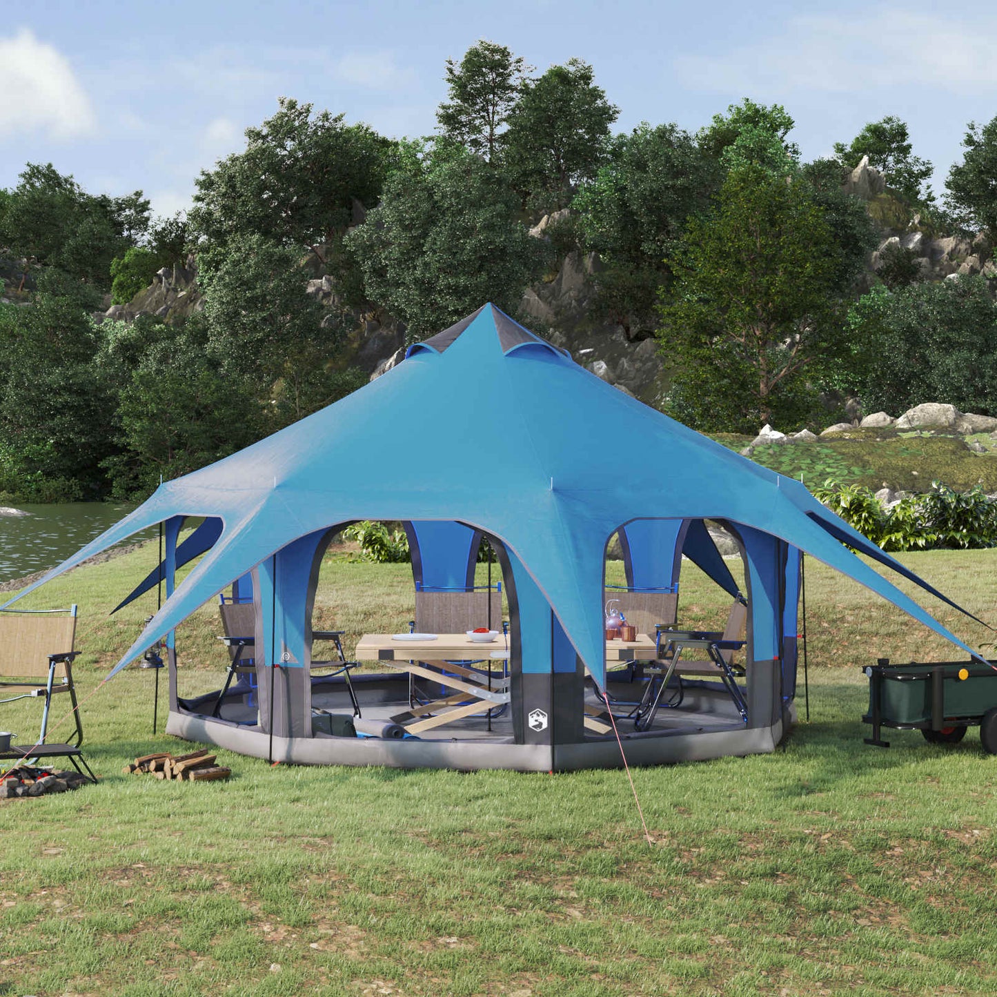 vidaXL Family Tent Blue 5-Person 185T Polyester with PU Coating