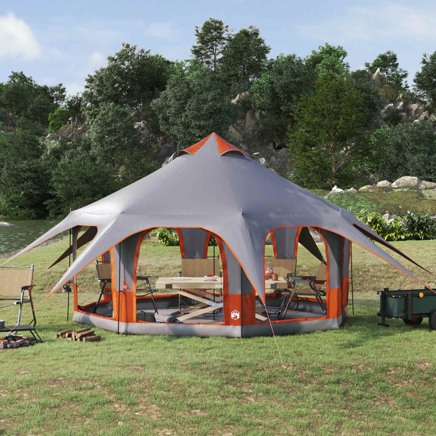 vidaXL Family Tent Grey and Orange 5-Person