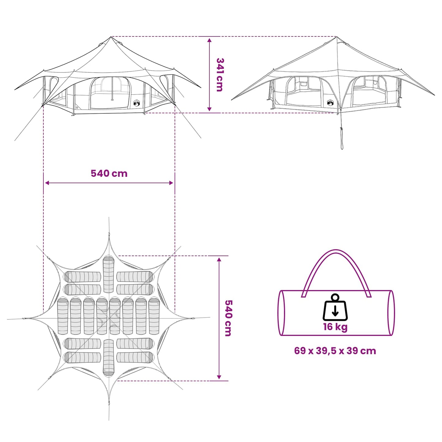 vidaXL Family Tent 18-Person Blue 185T Polyester with PU Coating