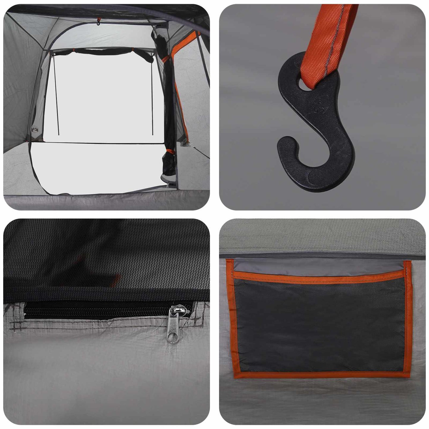 vidaXL Tunnel Tent Grey and Orange 361 x 235 x 147 cm