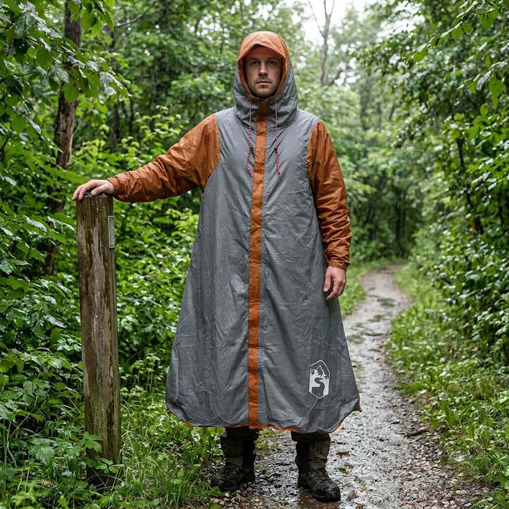 vidaXL 2-in-1 Rain Poncho with Hood Grey and Orange 262 x 126 x 130 cm