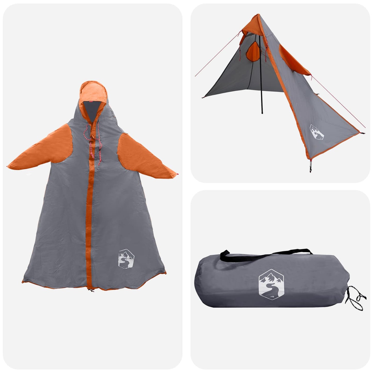 vidaXL 2-in-1 Rain Poncho with Hood Grey and Orange 262 x 126 x 130 cm