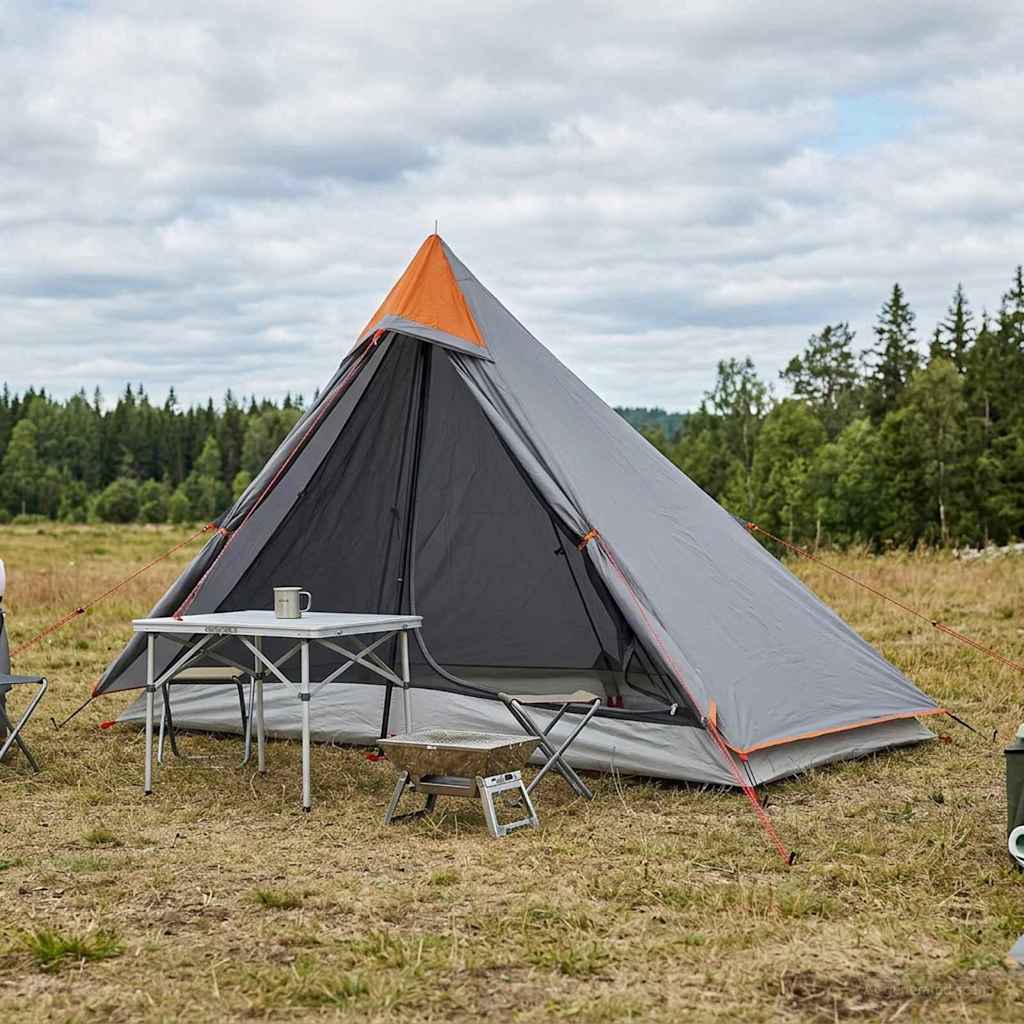 vidaXL Backpacking Tent Grey and Orange 222 x 85 x 125 cm