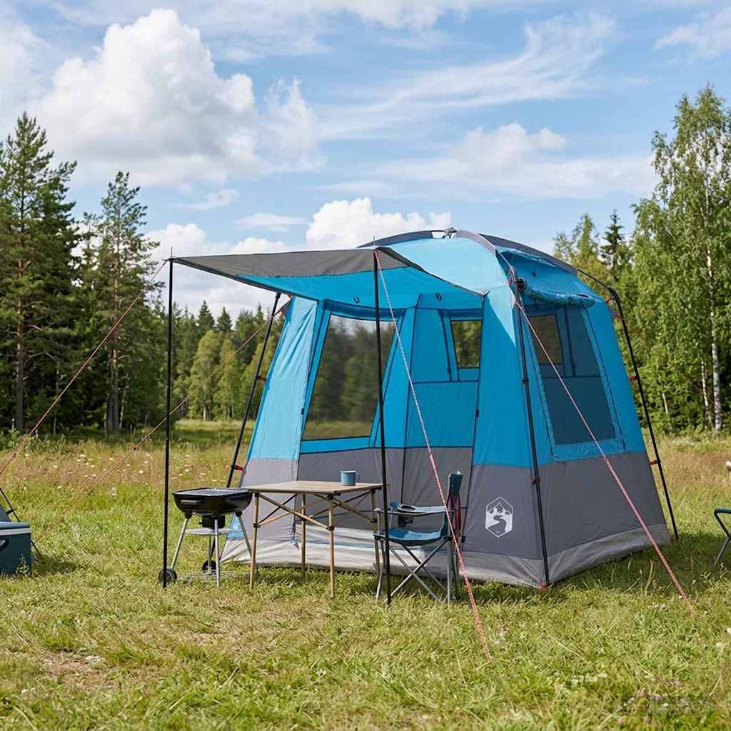 vidaXL Party Tent Blue 4-Person 185T Polyester with PU Coating
