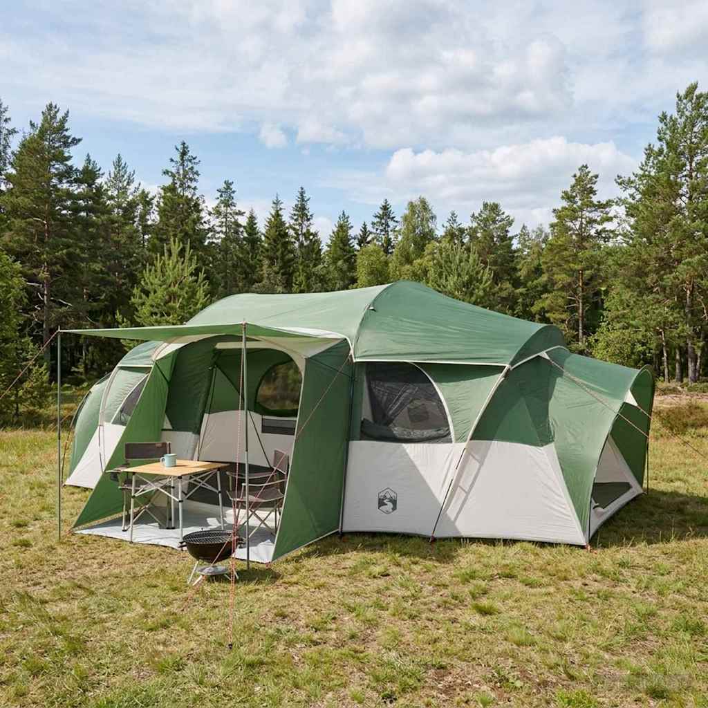 vidaXL Family Tent with Rainfly Water-resistant tunnel Green 10-Person