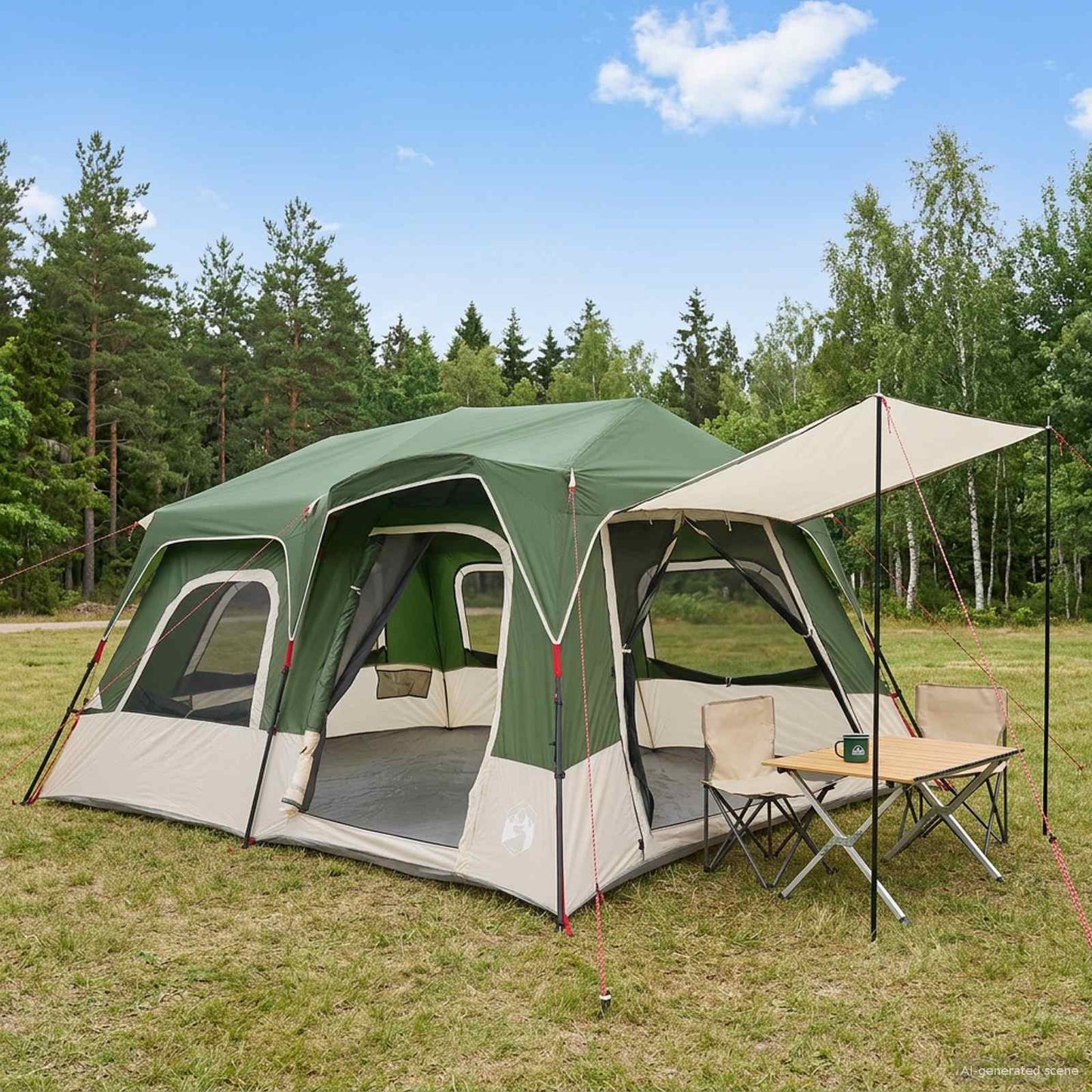 vidaXL Instant Tent Green 8-Person 185T Polyester with PU Coating