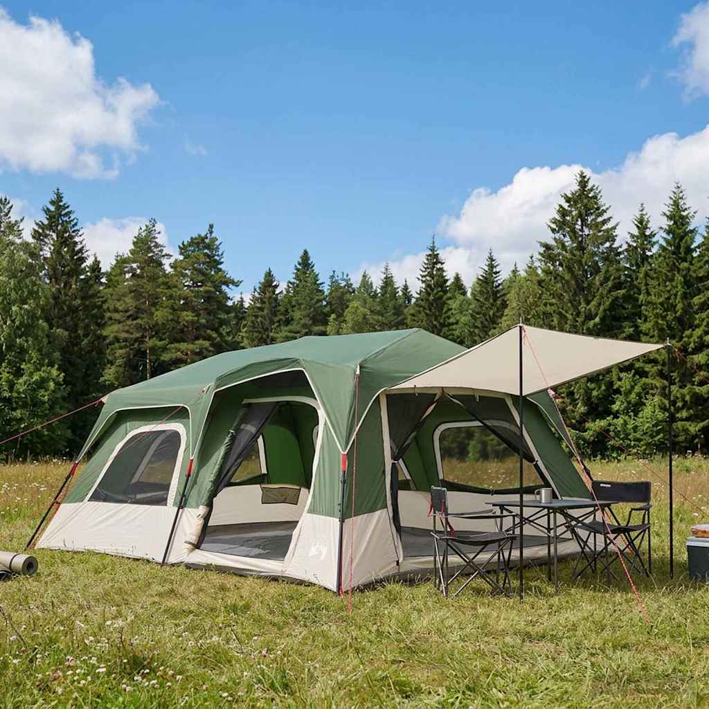 vidaXL Instant Tent Green 10-Person 185T Polyester with PU Coating