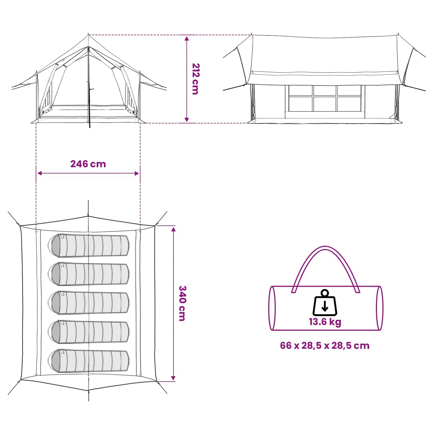 vidaXL Cabin Tent Cream 340 x 246 x 210 cm Polycotton