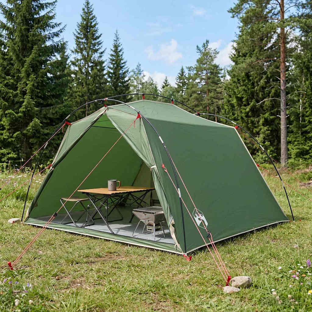 vidaXL Tunnel Tent Green 4-Person 185T Polyester with PU Coating