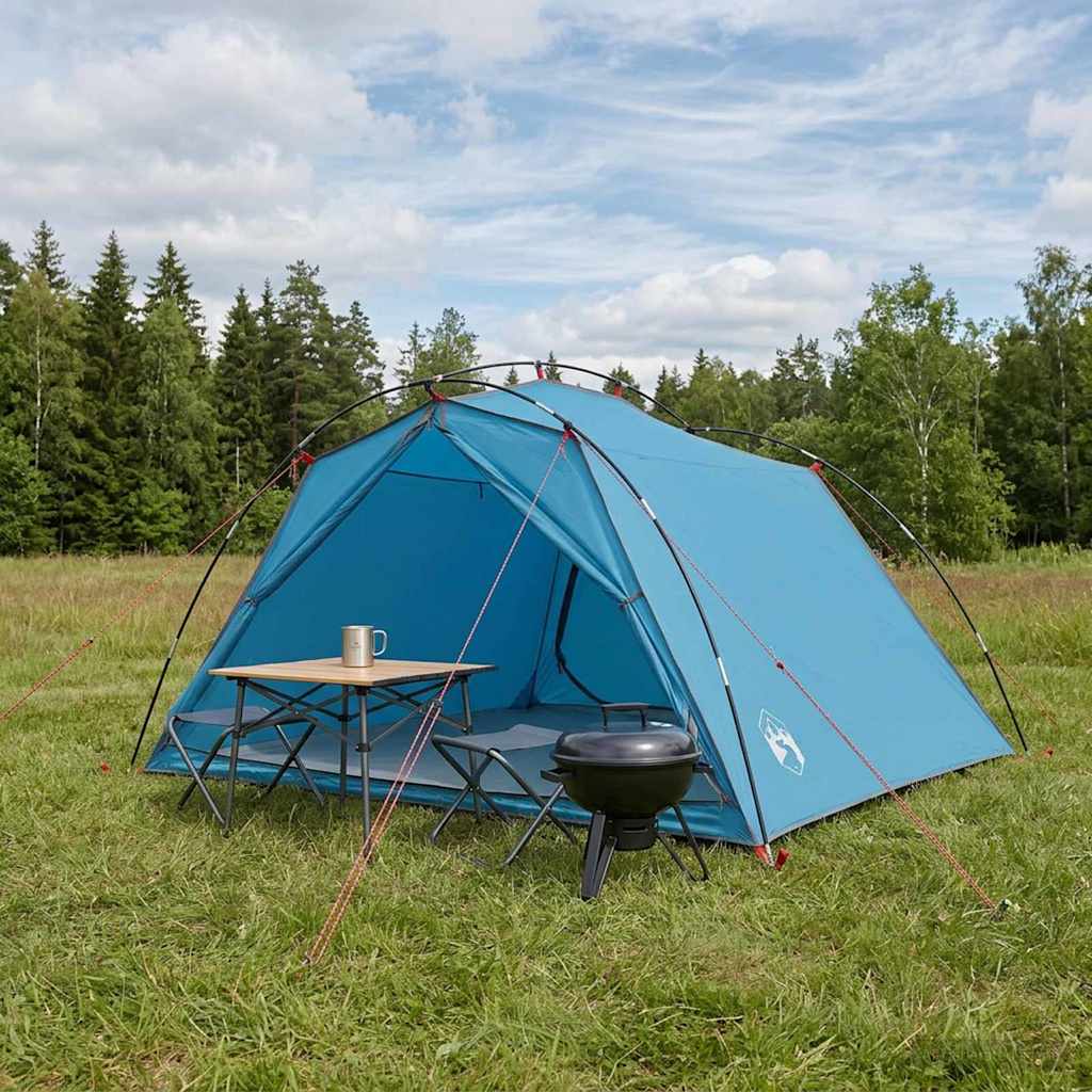 vidaXL Tunnel Tent Blue 4-Person 185T Polyester with PU Coating