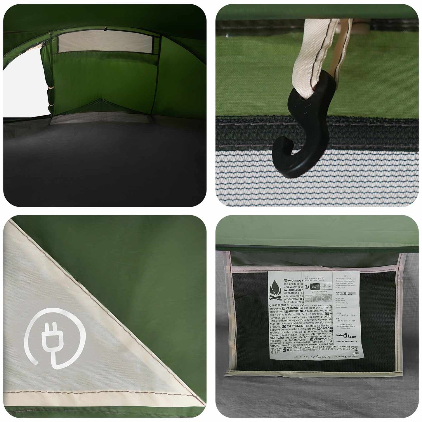 vidaXL Backpacking Tent Green 4-Person 185T Polyester with PU Coating