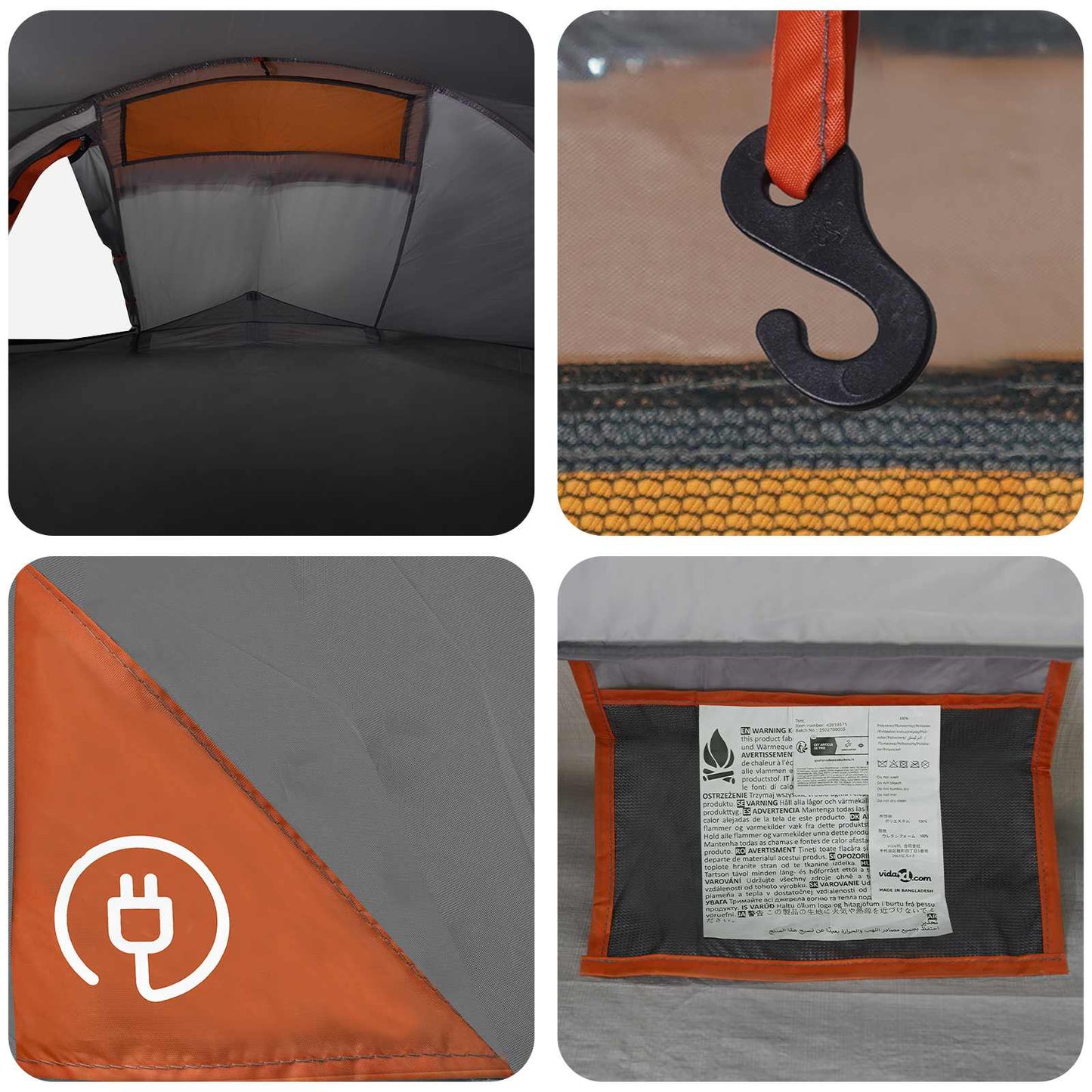 vidaXL Backpacking Tent Grey and Orange 4-Person