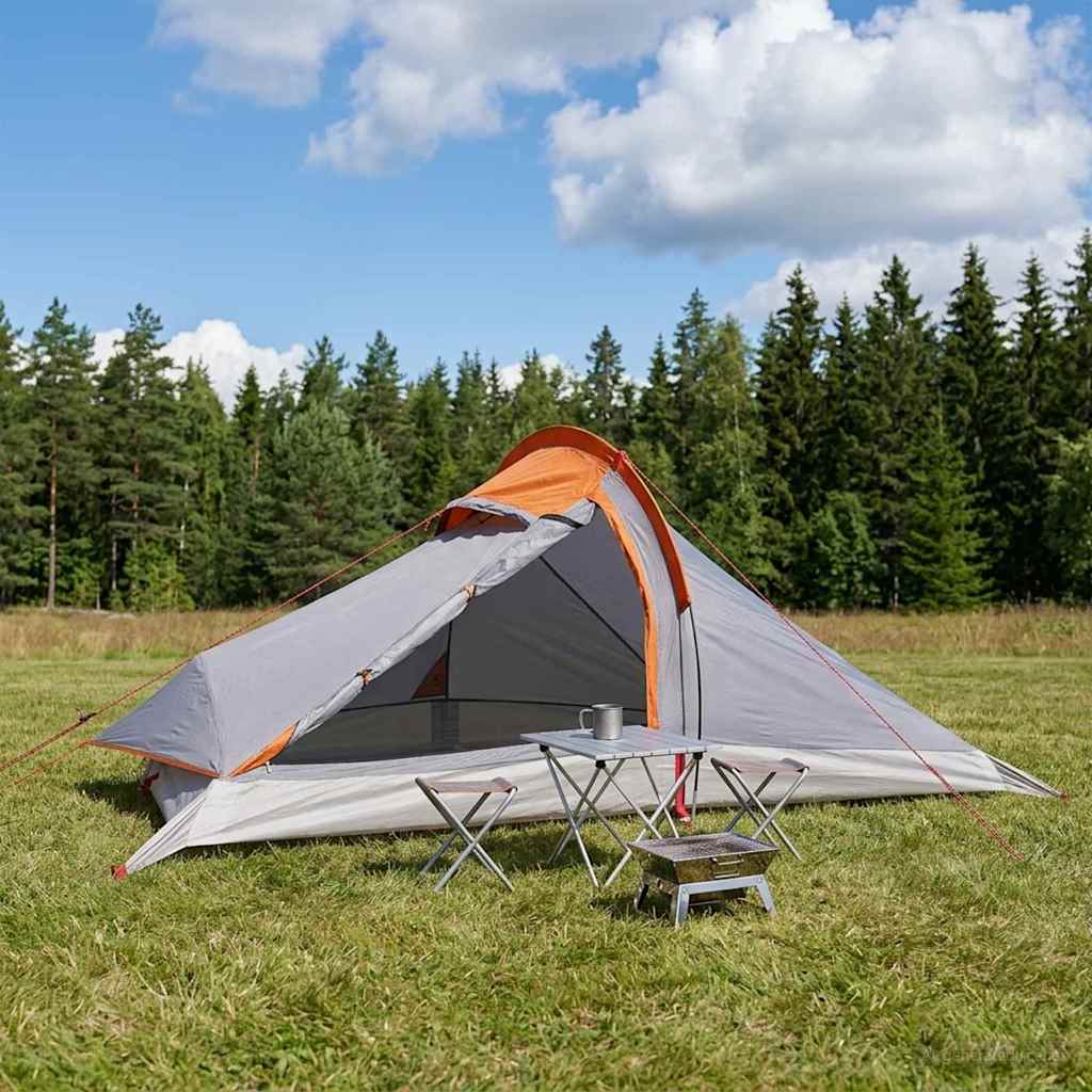 vidaXL Backpacking Tent Grey and Orange 4-Person